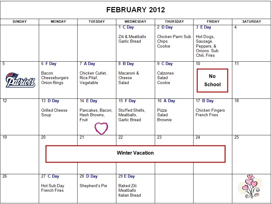 Feb 2012 Lunch Menu